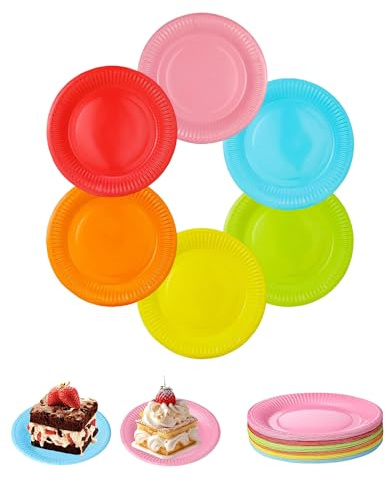 WGCHAIE 60 Pezzi Piatti Carta, Piatti Carta Colorati, Piatto di Car ta da Festa Colorato Intorno al Piatto, per Compleanno, Festa, Matrimonio (6 Colori)