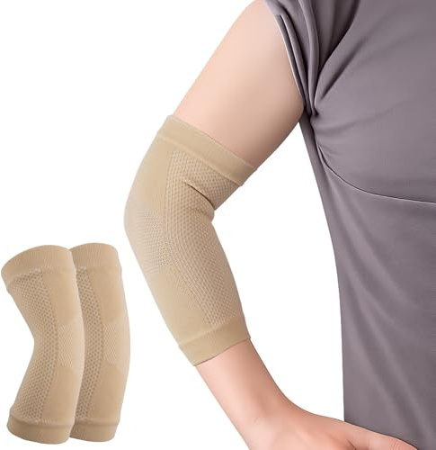 1 Paar Elastische Ellenbogen Bandagen Herren und Damen (Hautfarben, L) | Sport Kompression Ellbogen Bandage, Ellenbogenbandage für Arthritis, Schleimbeutelentzündung Ellenbogen und Gelenkschmerzen