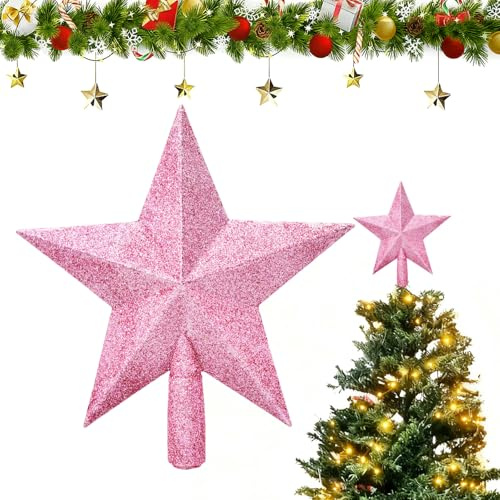 20cm Stella per Albero di Natale,Stellas Brillante,Decorazione Natalizia per La Punta dell'Albero Natales Natalizie Decorazioni Paillette Glitter d'Albero Topper rosa