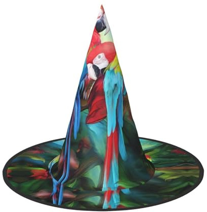ZHAOUR 1 x Halloween-Hut – zweifarbiger Papageien-Druck, Hexen-Dekor, Party, Cosplay, Rollenspiele, Karneval, Maskerade-Zubehör
