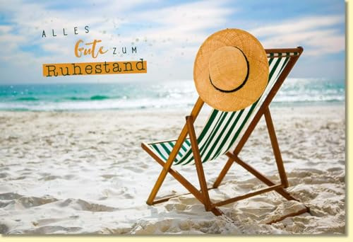 Skorpion Glückwunschkarte zum Ruhestand mit Strandmotiv Sonnenhut und Liegestuhl hochwertige Doppelkarte für den Abschied in die Rente - mit Umschlag