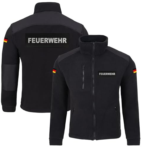 Feuerwehr Fleecejacke Herren, Einsatzjacke mit reflektierendem Aufdruck | Reißverschluss, Verstärkungen, Fleece-Pullover, Sweatjacke bedruckt mit Reflexsilber | Jacke für Dienstalltag, Übungen