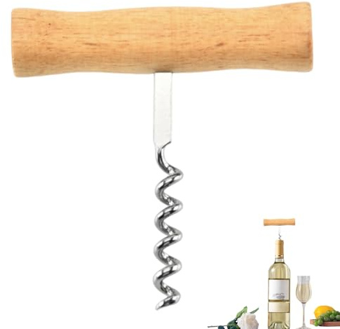 Tire-bouchon à manche en bois – Ouvre-bouteille en forme de T de 4 pouces | Outil durable en acier inoxydable | Cadeau amateur de vin classique