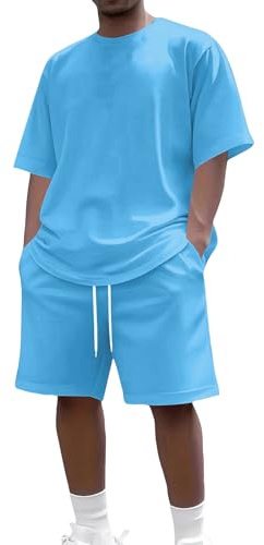 MOKBAY Sommer Outfit Herren Freizeit Kuschelig Kurz Hausanzug Jogginganzug Herren Baggy Hose Und T-Shirt Streatwear Sport Hausanzug