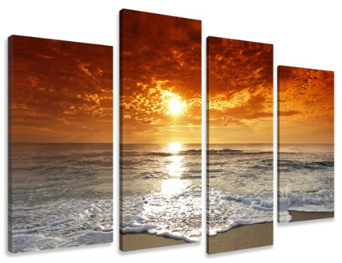 Visario Bilder auf Leinwand 130 cm 6038 Strand fertig gerahmt vierteilig Marke original Leinwandbilder