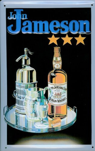 Buddel-Bini Versand Blechschild Nostalgieschild John Jameson Whiskey Flasche Glas Tablett(1)