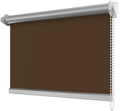 INTERDECO Verdunkelungsrollo mit Seitenzug, Thermo-Rollo, aus Polyester, Klemmfix-Rollo ohne Bohren, Braun, verdunkelnd mit rückseitiger Silberbeschichtung, Typ 3005, 75,5 x 175 cm