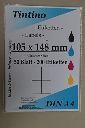 Etiketten 105 x 148 - 4 Stueck auf A4 - 50 Blatt DIN A4 selbstklebende Etiketten DHL Post 3483 6120 4476 c105148