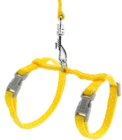 SMALLLEE_LUCKY_STORE Spielzeug Hund Katze Kätzchen Verstellbares Geschirr Halsband Kaninchen Geschir Elastischer Gehgeschirr Set für Kleintiere,Gepunktet,Gelb