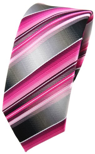 TigerTie schmale Designer Krawatte in rosa pink magenta anthrazit silber gestreift - Tie Binder