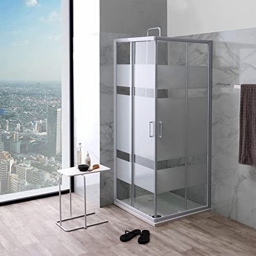 KIAMAMI VALENTINA Quadratische Duschkabine 80x80 Glas mit Siebdruck und weißen Profilen |Venere