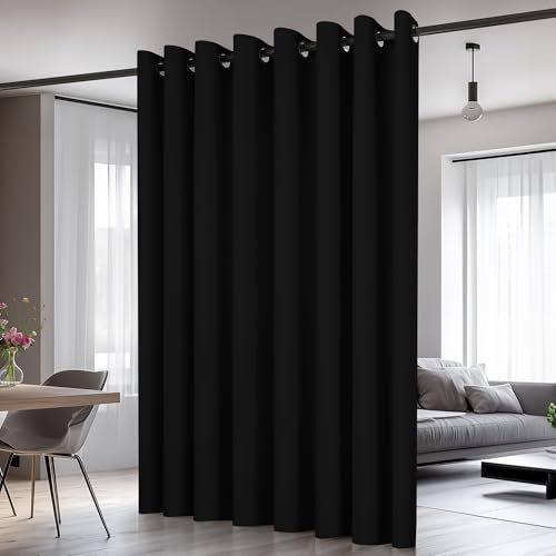 Deconovo Verdunkelungsgardinen Gardinen mit Ösen Schlafzimmer Vorhang Blickdicht, 242x254 cm(HöhexBreite), Schwarz, 1 Stück