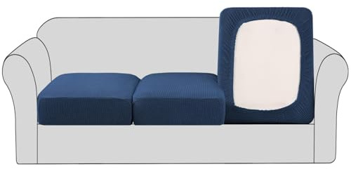 BellaHills Stretch Sofa Seat Cushion Cover Sofa Couch Cushion Furniture Protector Sofa Slipcover with Elastic Bottom Spandex Jacquard Fabric Small Checks(3 Pieces, Navy)