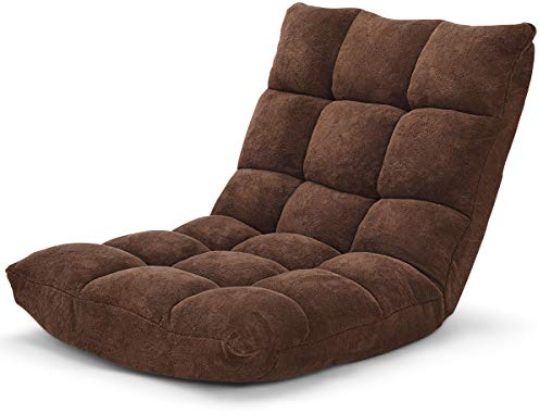 GOPLUS Bodenstuhl, Bodensofa mit Rückenlehne, Bodensessel mit Schlaffunktion, Floor Chair, Lazy Sofa, Meditationsstuhl für Wohnzimmer & Balkon (Braun)