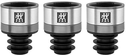 ZWILLING Fresh & Save - Set di 3 sigillanti sottovuoto per bottiglie di vino, olio e condimenti, taglia unica, colore: argento