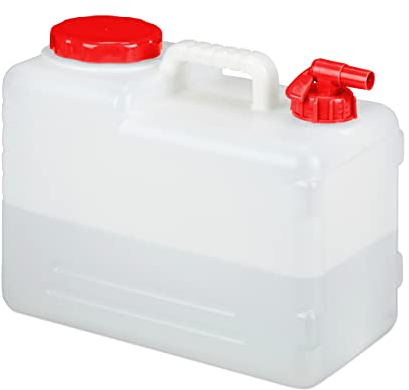 relaxdays Tanica con Rubinetto, Coperchio a Vite del Contenitore, per Acqua Potabile, 15 L, senza BPA, rosso/bianco