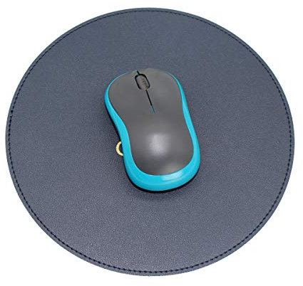 GUBEE Rundes Mauspad 220x220x2mm, PU Leder Gaming Mouse Matte, wasserdichtes rutschfestes PU Glattes Mauspad Design für Büro, Zuhause und Reisen (Dunkelblau/Gelb)