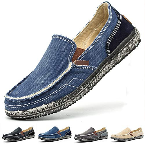 Xinghuanhua Herren Espadrilles Freizeitschuhe Segeltuch Faulenzer Schlupfen Flache Freizeitschuhe Erbsen Schuhe Fahrschuhe Bootsdeck Schuhe Halbschuhe(Blau, Numeric_45)