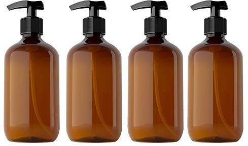 Mochiglory 300ML Large Capacity Empty Lotion Pump Bottles, Plastic Brown/Green Soap Lotion Pumps Dispensers Bottle 4-Pack (Brown-300ml)