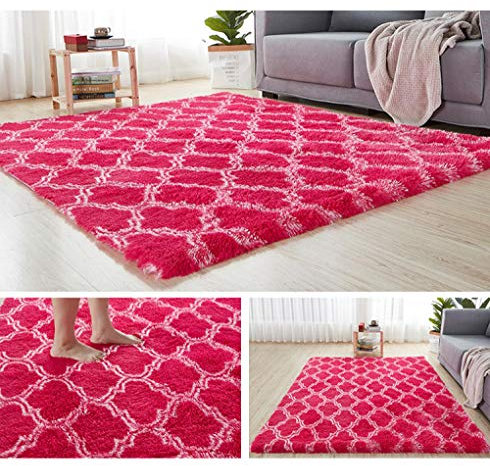 ZJXSNEH Tapis Moelleux en Peluche Tapis décor Couverture Grand Doux dégradé tie Dye Tapis de Fourrure Tapis Confortable pour Enfants bébé Salon Chambre Fleur de Lanterne Rose Rouge 80x120cm