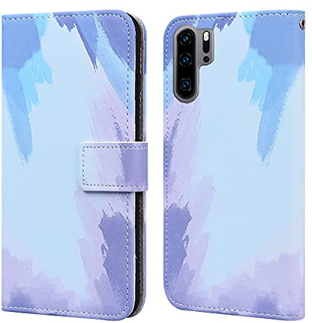 Flip phone case for HUAWEI P30 PRO PU Leather Wallet Card Slots Flip Case Watercolor Gradient Ramp Graffiti Art Printing with Stand Function Magnetic Protective Cover (Blue Purple)