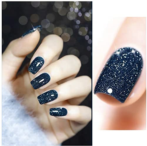 Vishine Soak Off UV LED Vernis à Ongles Gel Semi-Permanent Pailleté Bleu Foncé - Diamant Pailleté Deep RoyalBlue Gel Polish Nail Art #6021