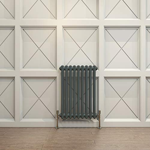 Acezanble∣2 Column Radiator, Horizontal 600mm Anthracite Wide Low Tradiontal Cast Iron Style Radiator Centre Heating for Window Hallway
