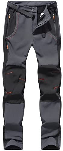 DAFENP Pantaloni Trekking Sci Uomo Invernali Pantaloni da Lavoro Termici Impermeabile Pantaloni Neve Softshell Montagna Escursionismo Caldo All'aperto MSKZ21035M-DarkGrey-S