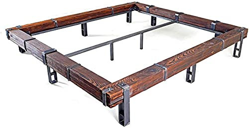 CHYRKA® Massivholzbett Balkenbett Doppelbett Massivholz LEMBERG Loft Vintage Industrie Design Handmade Holz Glas Metall (90 x 200 cm (ohne Kopfteil))