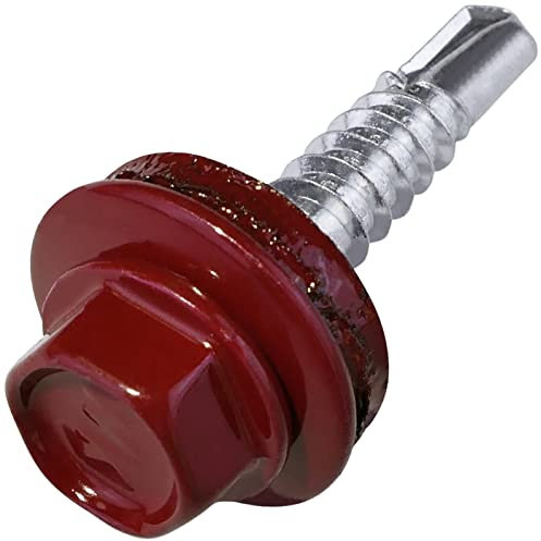 AERZETIX - C57176 - Lot de 50 Vis autoperceuse Ø4.8x25 mm + rondelle d'étanchéité EPDM - peint en couleur rouge brun RAL 3011 - empreinte de la tête 8 mm hexagonale - en acier