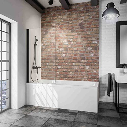 Schulte pare-baignoire 70 x 130 cm, profilé noir, montage gauche droite, paroi de baignoire mobile 1 volet pivotant rabattable 180° contre le mur, verre de sécurité 5 mm transparent, réglage 69.5-70.5