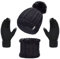 Alviller Damen-Strickmütze, Schal-Handschuhe, 3-teiliges Winter-Set mit Strickmütze, Touchscreen-Handschuhen, Rundhals-Schal für Erwachsene, Sport, Outdoor, Schwarz , One size