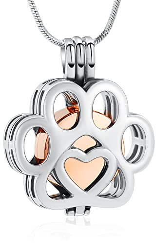 Minicremation Pet Cremation Jewelry For Ashes Paw Print Urn Necklace for Ashes Cremation Necklace for Pet Ashes Stainless Steel Ash Necklace Memorial Ash for Women Men