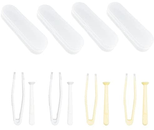 4 Pack Contact Lens Remover and Inserter Tool for Soft Lenses, Portable Contact Lens Applicator with Tweezers & Storage Case for Outgoing, Travelling - White & Yellow