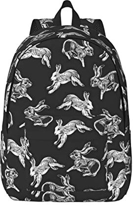 YTORA Sac à dos pour théières et tasses dessinés à la main pour homme et femme, classique, résistant à l'eau, léger, sac à dos de voyage, d'école décontracté, Lapin, M