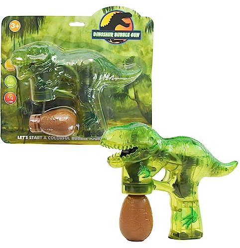 Kögler 50244 - Dinosaurier Seifenblasenpistole für Kinder, T-Rex Motiv in Grün Transparent – Magischer Spielspaß mit Licht und Sound