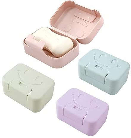 4 Stück tragbare Seifenschalen für die Dusche, einfache Reinigung, Seifenhalter mit Deckel, wasserdicht und auslaufsicher, Seifenbehälter, Box für Badezimmer, Lager und Küche
