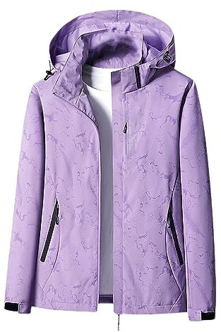 AnnSemo Giacca impermeabile da donna con cappuccio staccabile, giacca da snowboard per autunno e inverno, con cerniera, per sci, escursionismo, corsa, Natale, taglia UK, 01 Viola, XL