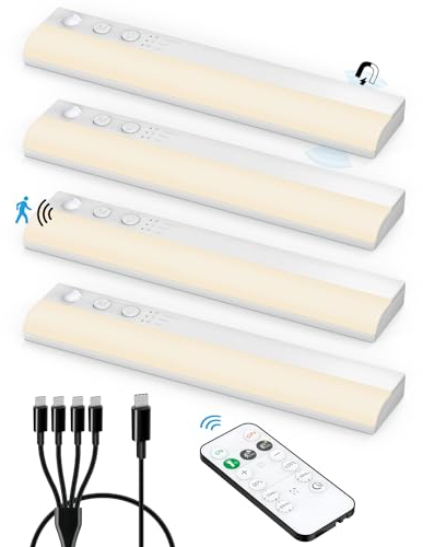 USB Aufladbar LED Schranklicht mit Bewegungsmelder, Unterbauleuchte Küche LED mit Fernbedienung Akku Schrankbeleuchtung LED Bewegungssensor Unterschrank Beleuchtung Kabellos LED Lichtleiste für Treppe