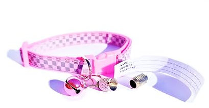 Collier Chat Réfléchissant Rose à Carreaux Waldoly Sérénité, Collier Chat avec Étui Détachable pour Étiquette Personnalisée avec Nom, Adresse et Téléphone, Clochette-Grelot Amovible
