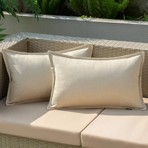 EMEMA Outdoor Kissen Wetterfest Kissenbezug Wasserfest Sofakissen Wasserdicht Dekokissen 30x50 cm Kissenbezüge Dekorativ Kissen Kissenhülle aus 2er Set für Garten Sofa Wohnzimmer Bett Beige