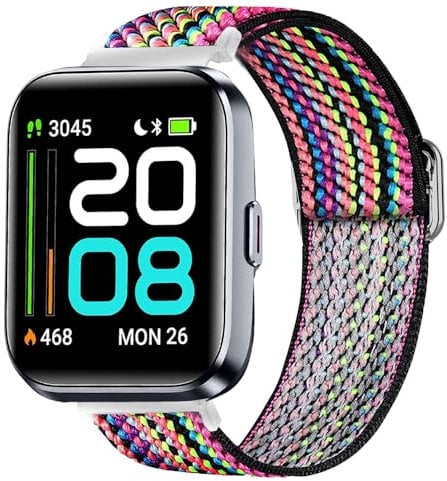 Blueshaweu 22mm für Tensky ID208 Plus 1,8'' Smartwatch Einstellbar Stoff Armbänder, Weich und Dehnbar Elastizität Ersatzband für Tensky ID208Plus / Quican IDW208 Plus Smartwatch (Bunte Streifen)