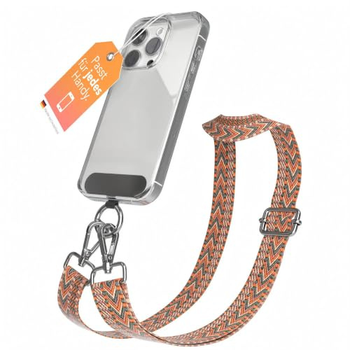 EAZY CASE - Handykette Universal zum Umhängen kompatibel mit jedem Handy Kette mit Hülle kombinierbar Handykordel mit Karabiner für Handyhülle Handyband zum Umhängen Bunt Boho Orange Grün Silber