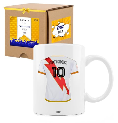 Taza del Rayo personalizada con nombre y número, diseños de tazas de futbol para fans del Rayo, tu equipo favorito en taza de cerámica de café, té 325 ml(Rayocerámica)