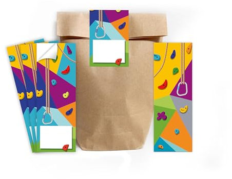 Minkocards 12 Lesezeichen + 12 Geschenktüten (Natur) + 12 Aufkleber Klettern Bouldern Mitgebsel Mädchen Jungen Gastgeschenke für Kindergeburtstag Mädchengeburtstag Jungengeburtstag