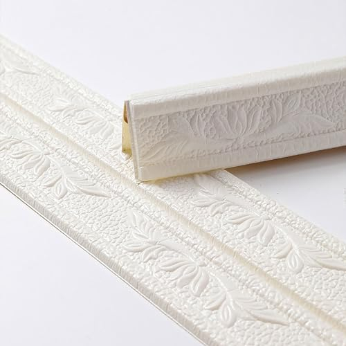 Jodimitty Bordüre Selbstklebend Weiß 10mx8cmx4mm Wasserdicht Wandbordüre 3D Schmetterlings Blumenmuster TapetenBordüre Anti-Kollisions Fliesen Bordüre Border für Ecken Linien Decken Dekoration