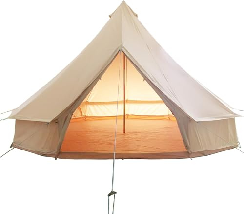 Cotton Canvas Bell Tent - Glamping Yurt with Stove Jack, Waterproof and Breathable Cotton, 4 Season Tent with Zipped Removable Floor (Beige, Diameter 3M)