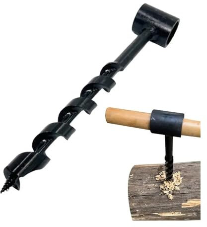 Taladro Manual Bushcraft, taladro de barrena Manual de acero al carbono, broca de supervivencia Manual portátil, herramienta de perforación de madera de supervivencia autorroscante(10 x 230mm)