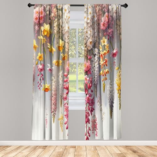ABAKUHAUS Frühling Fenstervorhänge, Bauernhaus Traumhafte Lavendel, Leichtes Dekor-2-Panel-Set mit Stangentasche, 2 Stück 75 cm x 225 cm, Senf Getrocknete Rose Perle