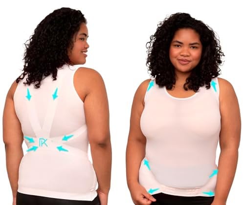 PERCKO - T-Shirt Discret pour Femme - Technologie Brevetée - Soulage le Mal de Dos - Sans Manches - Col Rond - Rose Poudré - Taille H2 P4